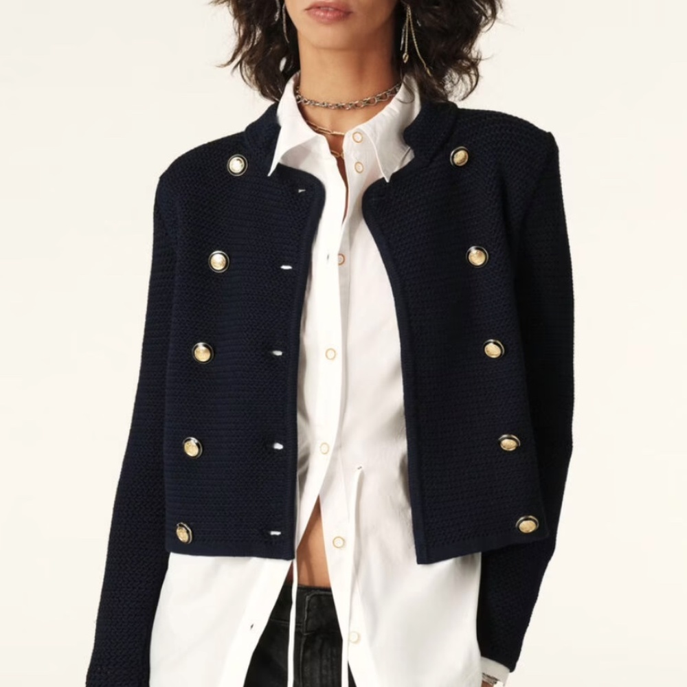 NWT Ba&sh LOUMAN Long-Sleeve Knit Cardigan - Navy - Picture 4 of 9